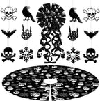 Haunt & Co Black Gothic Christmas Tree Decorations with Scary Skull Christmas Tree Skirt, Large Decorative Tree Topper Bow, 12Pcs Tree Hanging Ornaments for Winter Halloween Xmas Tree Decor