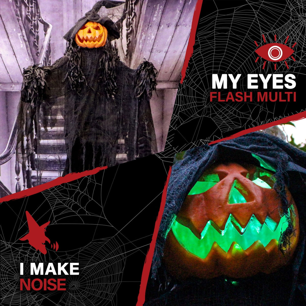 Haunt & Co 5.6-ft. Animatronic Pumpkin, Indoor/Outdoor , Multicolor LED Eyes, Poseable, Gourdy