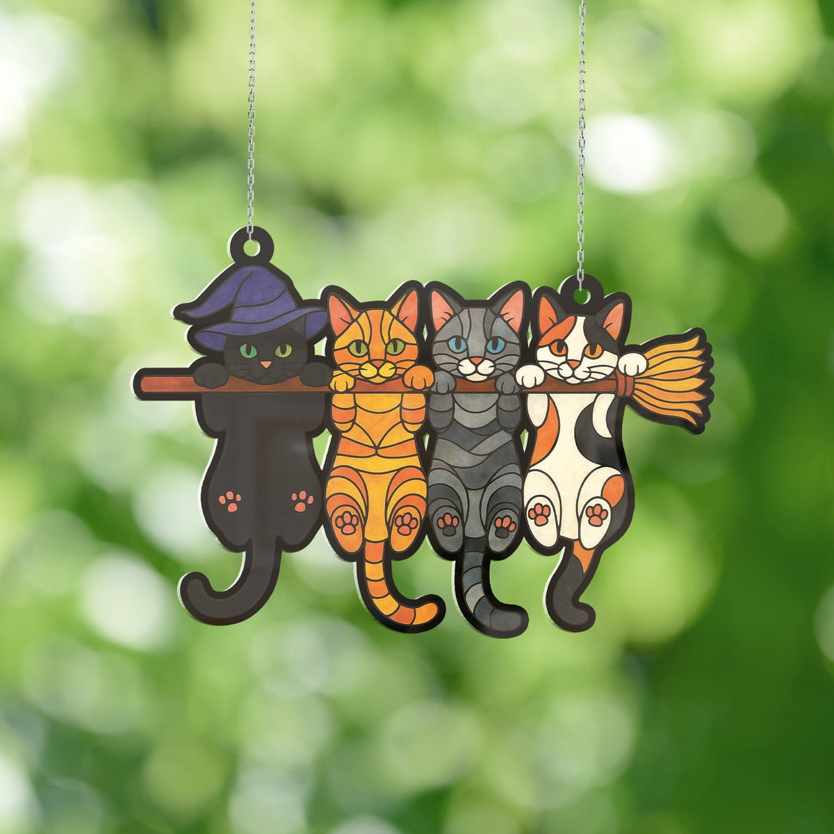 Haunt & Co Lotusprinthandmade Halloween Cat Witch Hat Broom Custom Shape Window Hanging Acrylic Ornament With Acrylic Charm