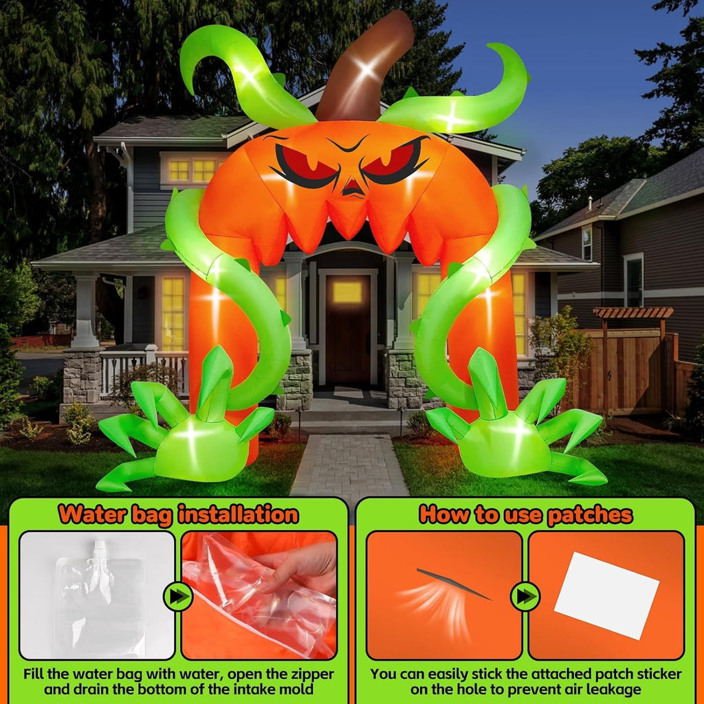 Haunt & Co 12FT Giant Halloween Pumpkin Arch Inflatable with LED Lights, Scary Blow-Up Decoration