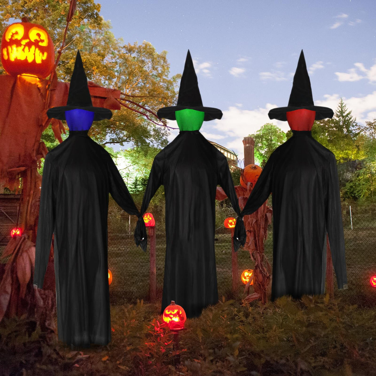 Haunt & Co Zimtwon 5.2ft Halloween Witches Halloween Props Sorcerers Animated Wicked Sound LED Lighted Glowing Head