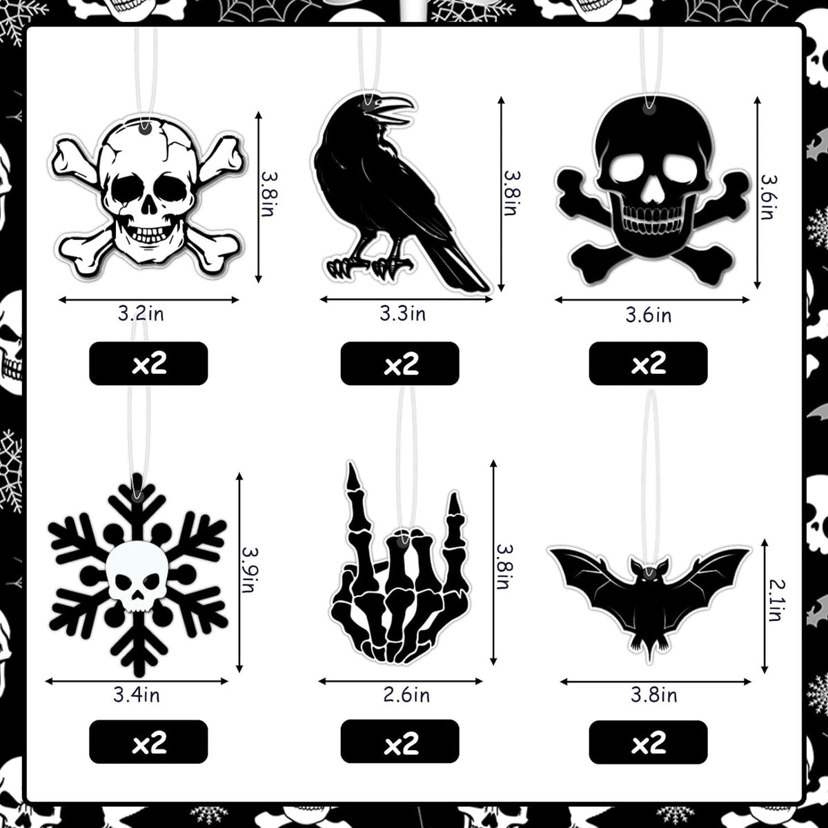 Haunt & Co Black Gothic Christmas Tree Decorations with Scary Skull Christmas Tree Skirt, Large Decorative Tree Topper Bow, 12Pcs Tree Hanging Ornaments for Winter Halloween Xmas Tree Decor