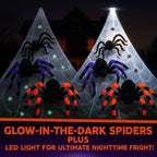 Haunt & Co JoyX Giant Halloween Spider Web Decoration Set, 23 ft Huge Web with 50" Large Spider, LED Light, and Glow in The Dark Spiders