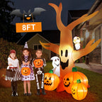 Haunt & Co 8FT Halloween Inflatables Dead Tree,Outdoor with Built-in LED Lights,Halloween Blow Up Yard Decorations with Pumpkin,Ghost,and Owl