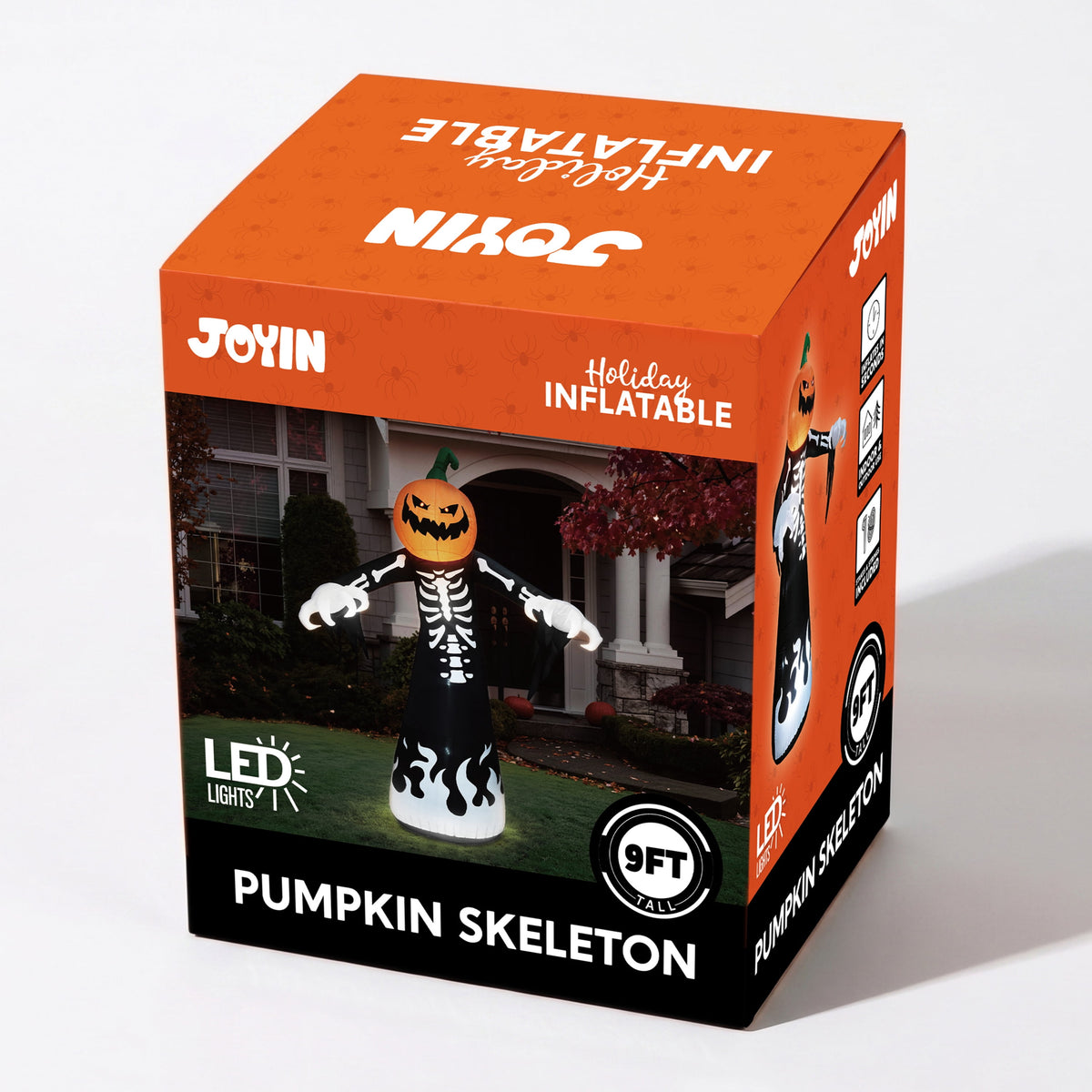 Haunt & Co 9 ft Halloween Inflatables Pumpkin Skeleton Decorations with Built-in LED Lights,Large Blow Up Decoration