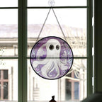Haunt & Co Modern Christmas Gift - Halloween White Ghost Purple Starss Spooky Stained Glass Hanging Ornament for Christmas - Holiday Tree Decor, Great Gift for Family & Friends, Mom and Dad Edition 2025