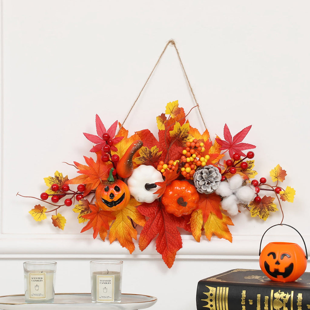 Haunt & Co Gaecuw Halloween Maple Leaf Pumpkin Wall Hanging Ornament Fall Festival Decor for Front Door Party Indoor Supplies