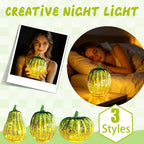 Haunt & Co FantasyFrolic Summerween Green Gradient Glass Pumpkin Lantern, LED Electronic Glowing Ornament for Halloween Party Home Decor B
