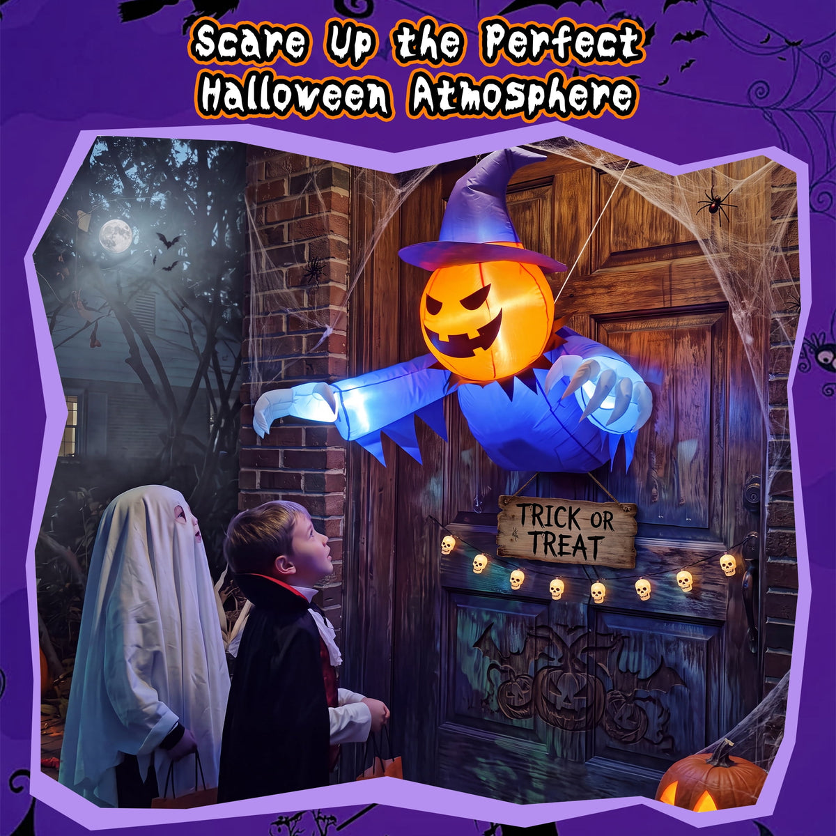Haunt & Co 2-in-1 Halloween Inflatable Pumpkin Ghost,4 FT Halloween Window Decoration, Blow Up Outdoor