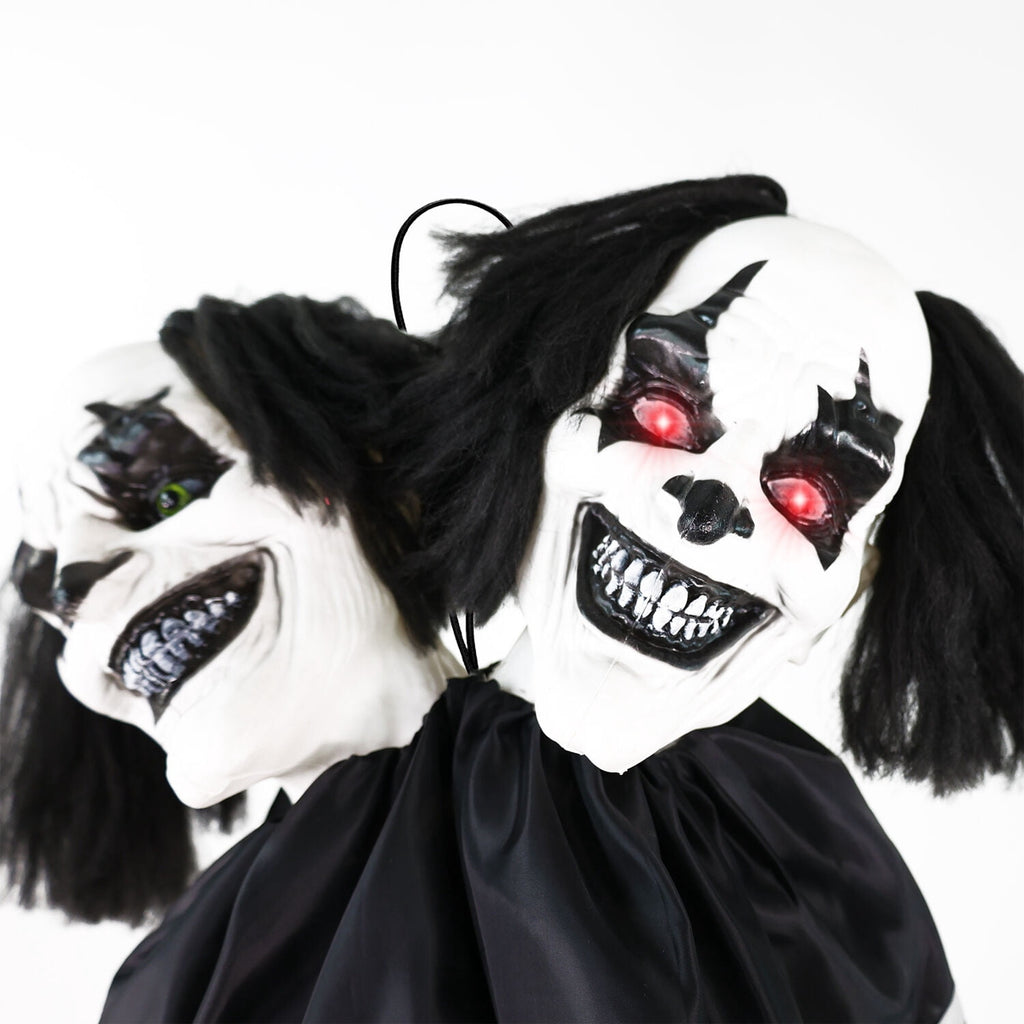 Haunt & Co Lifesize 5.5 ft Animatronic Two-Headed Clown with Lights and Sound, Indoor/Outdoor