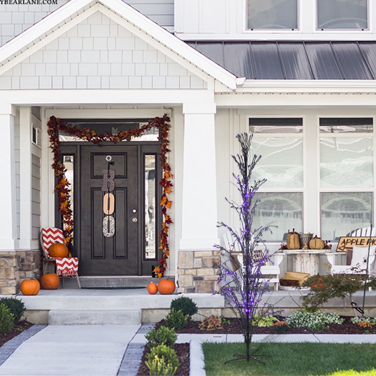 Haunt & Co Pre-Lit Cascade Outdoor Halloween Twig Tree - 6' - Purple Lights
