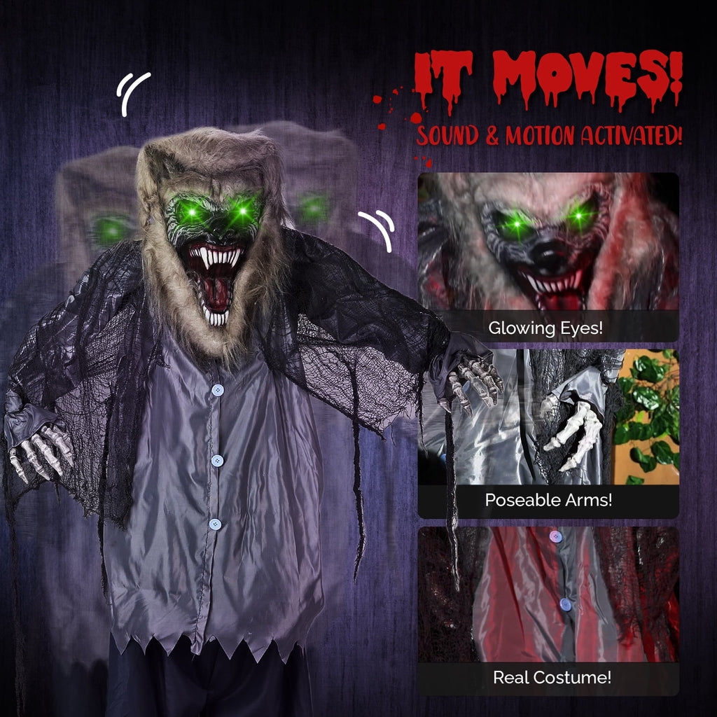 Haunt & Co 7FT Halloween Animatronic Werewolf w/ Werewolf Barking Sound The Sound Activated Halloween Prop