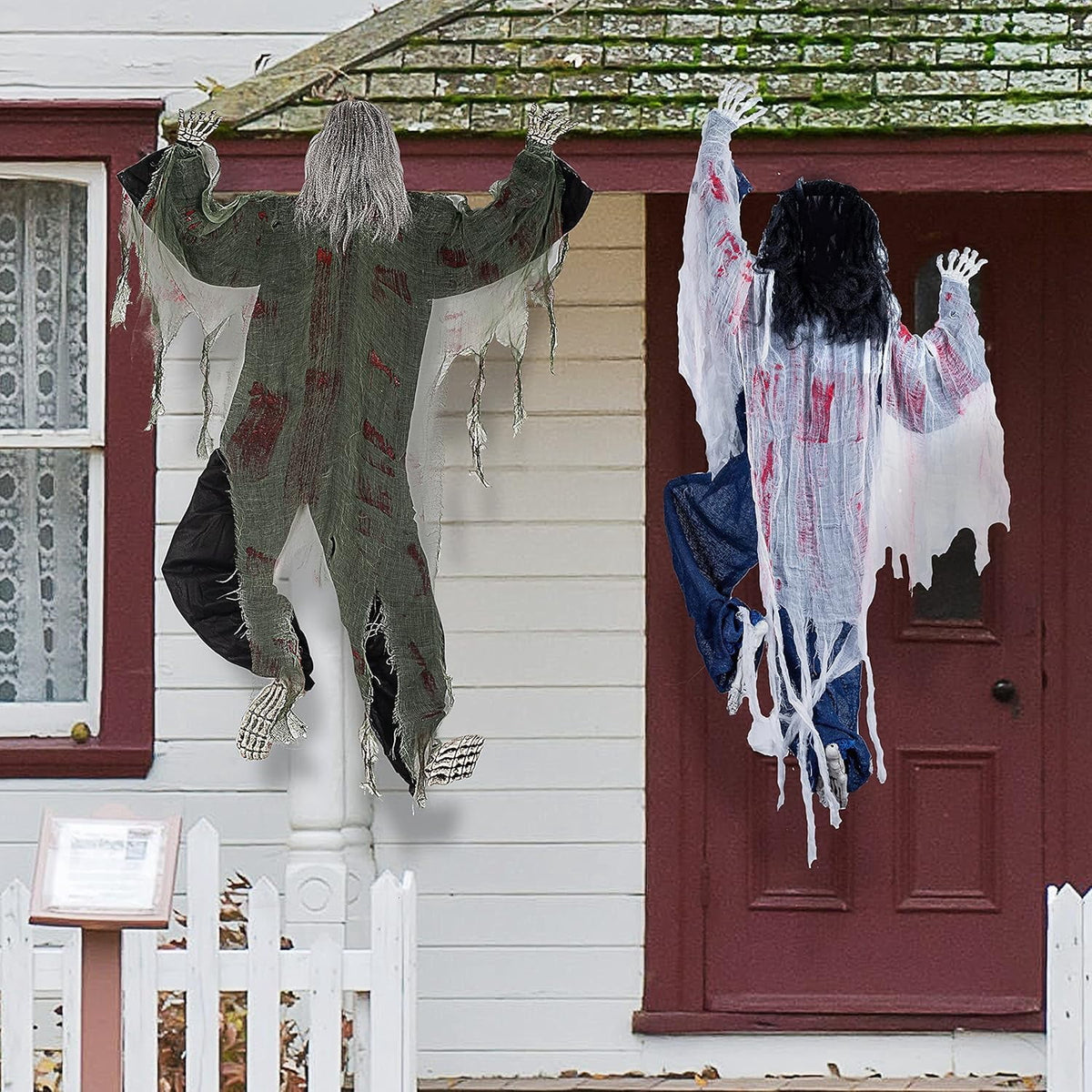 Haunt & Co 2 Pack 47 inch Climbing Zombie Skeleton with Bloodstains,Halloween Hanging Decorations Indoor and Outdoor Yard Decorations