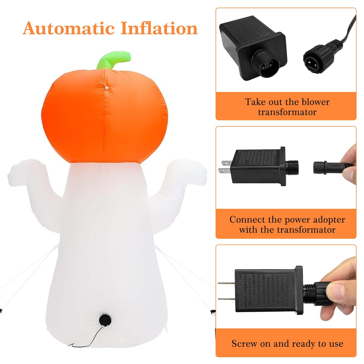 Haunt & Co 5Ft Halloween Inflatable Pumpkin Ghost with 360° Rotating Colorful LED Lights, Cute Indoor/Outdoor Decor