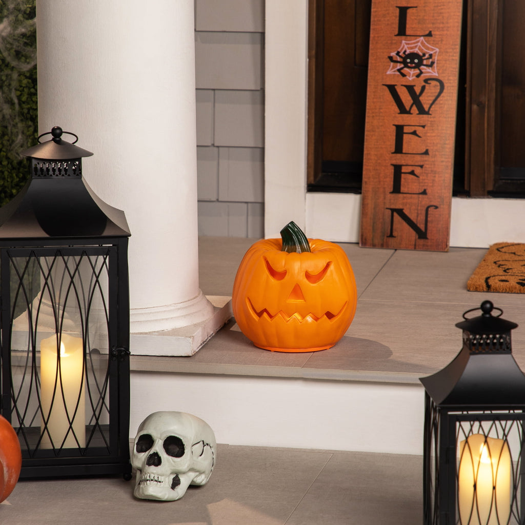 Haunt & Co 9.75" Jack-O-Lantern Animated Double-Sided Halloween Pumpkin - Orange/Green