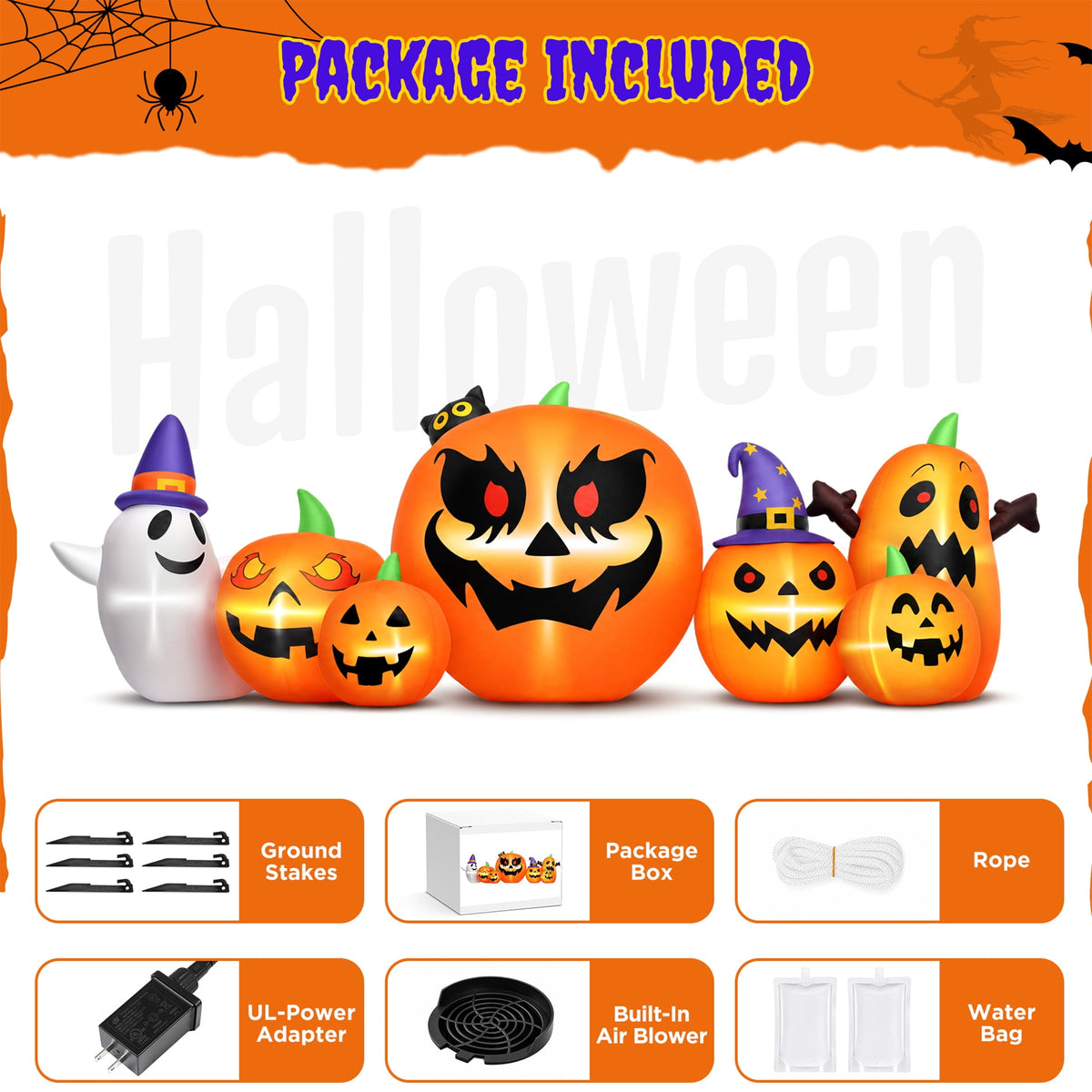 Haunt & Co 7.9FT Halloween Inflatable Pumpkin Ghost with Lights, Halloween Blow Ups Outdoor Decoration for Home Party