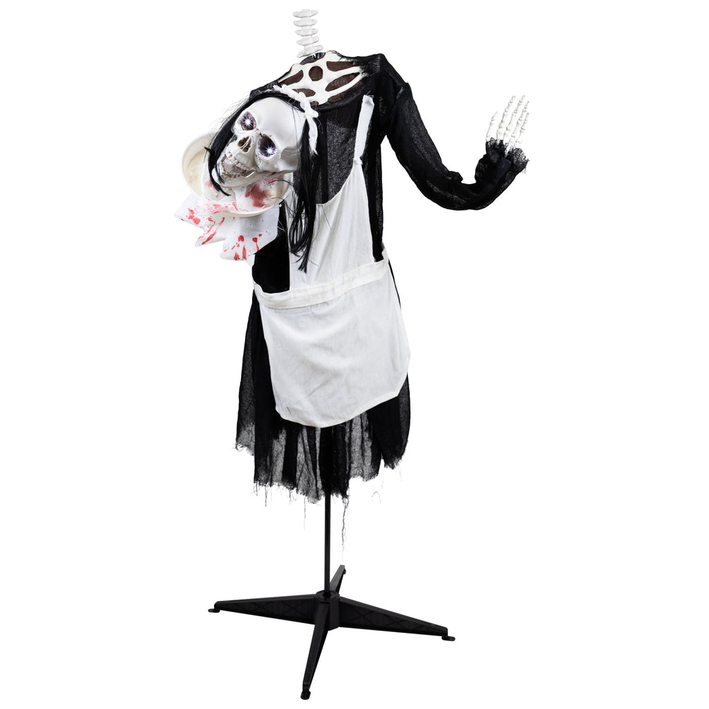 Haunt & Co 57" Animated LED Lighted Head-in-Hand Skeleton Maid