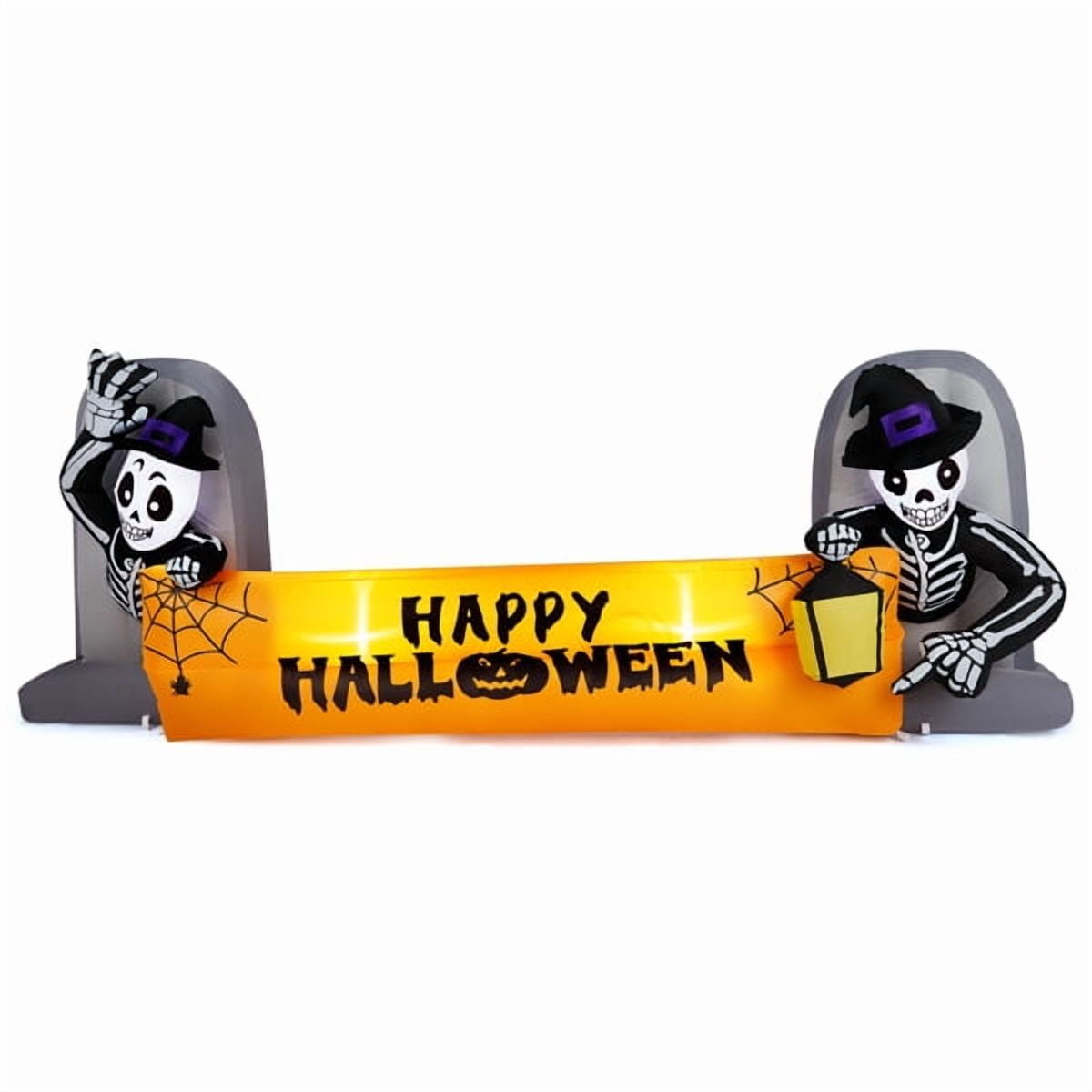 Haunt & Co 9.6FT Halloween Inflatable Skeleton Tombstone Banner, Built-in 4 White LED Lights, Quick Inflation
