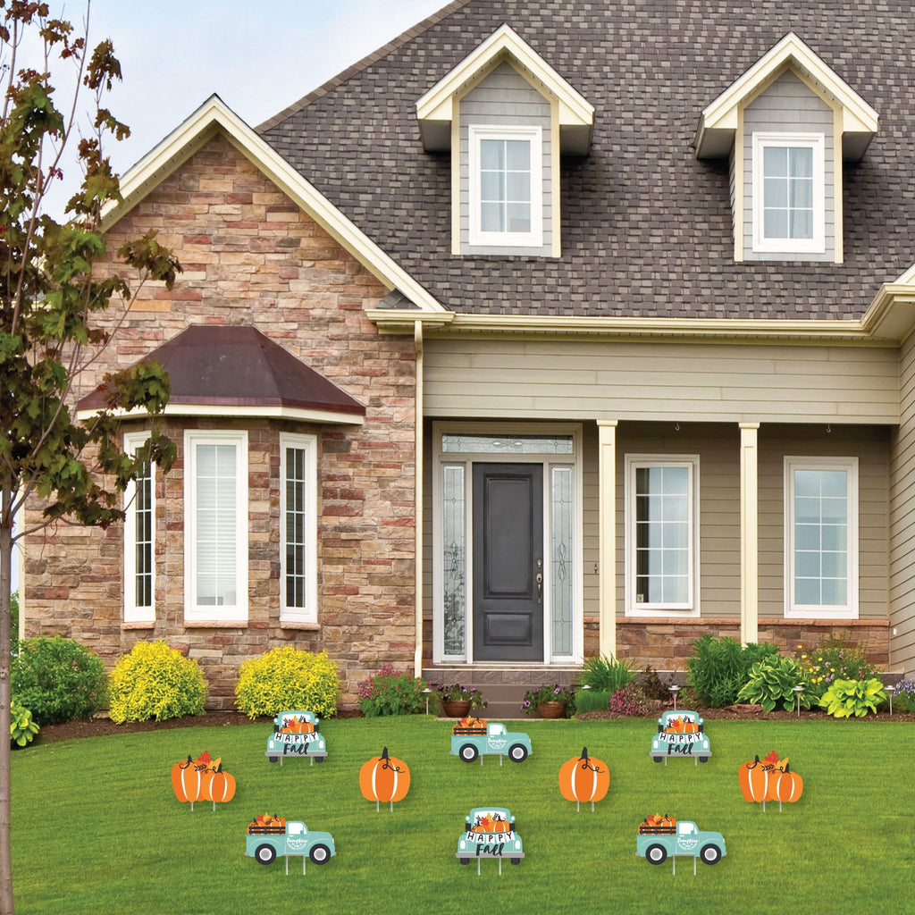 Haunt & Co Big Dot of Happiness Happy Fall Truck - Lawn Decorations - Outdoor Harvest Pumpkin Party Yard Decorations - 10 Piece