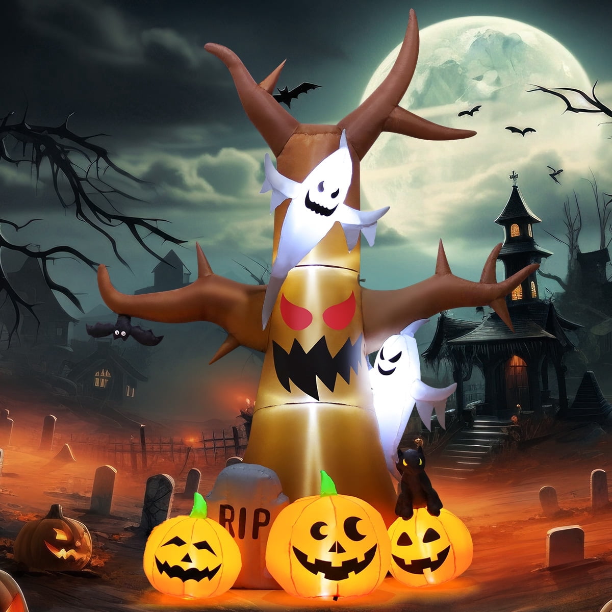 Haunt & Co Halloween Inflatable 11.8 FT Inflatable Halloween Tree, Halloween Inflatable Tree Scary Halloween Blow Up Tree with LED Lights, Outdoor Clearance for Halloween/Holiday