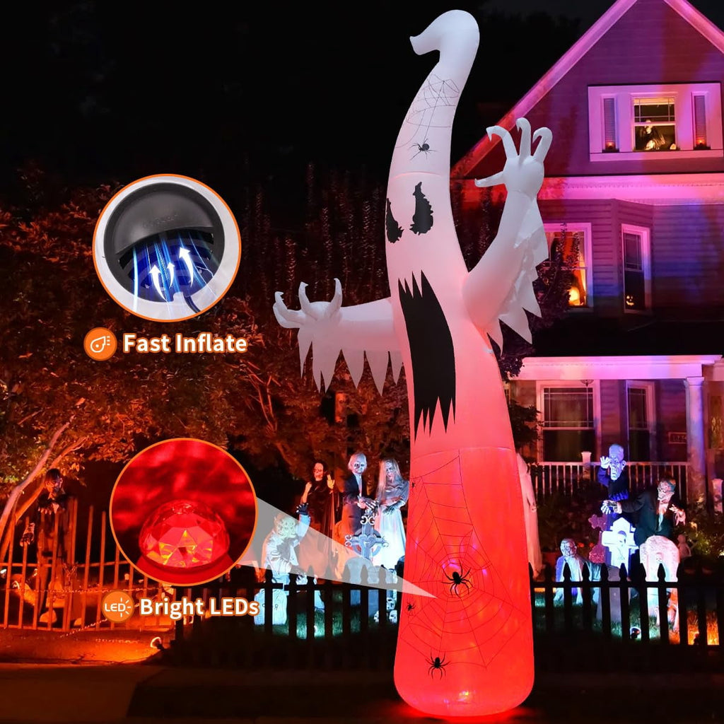 Haunt & Co Halloween Inflatable 11.8 FT Inflatable Halloween Ghost, Inflatable Halloween Ghost Scary Blow Up Ghost with LED Lights, Outdoor Clearance for Halloween/Holiday/Party