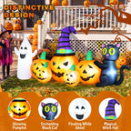 Haunt & Co 8FT Long Halloween Inflatable Pumpkin with Ghost and Black Cat,Outdoor with LED Lights