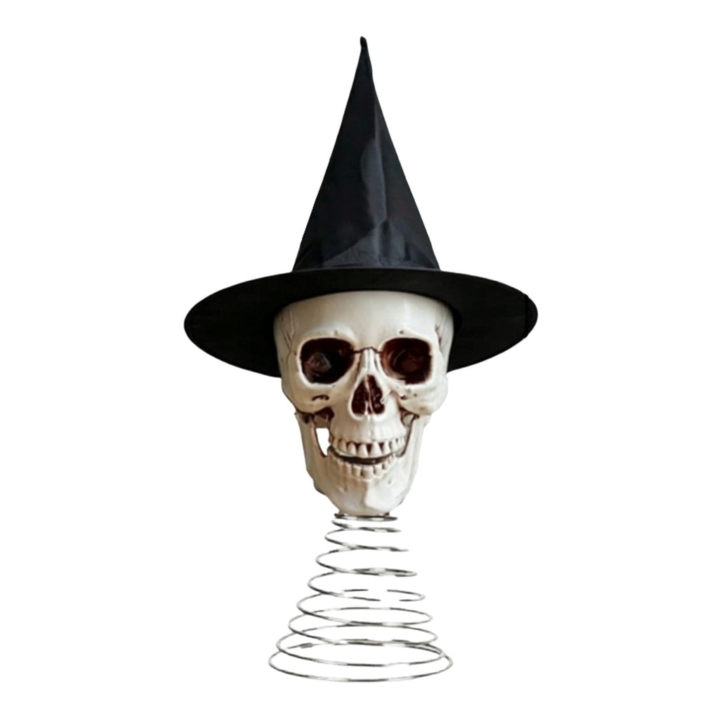 Haunt & Co 2 PCS Halloween Skull Ghost Miniature Tree Topper 9.84x 14.96 Inch, Spooky Skeleton Head with Witch Hat Ornament, Mini Christmas Tree Decor for Home Halloween Party DIY, Garden Lawn Party Decoration