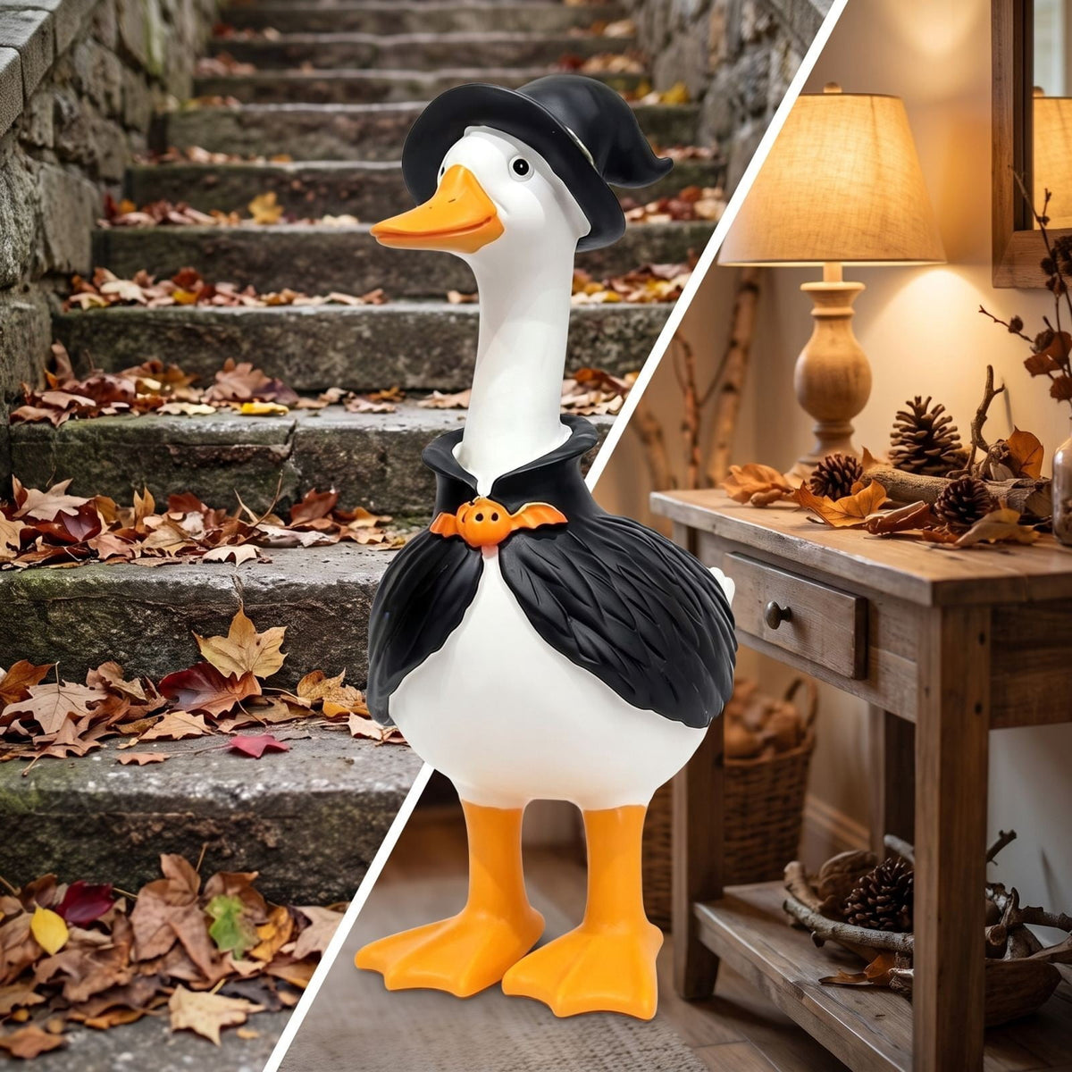 Haunt & Co Clearance! Witch Goose Figurine with Hat and Cape, Halloween Porch Goose Statue 11.8", Resin Lawn Goose Decor