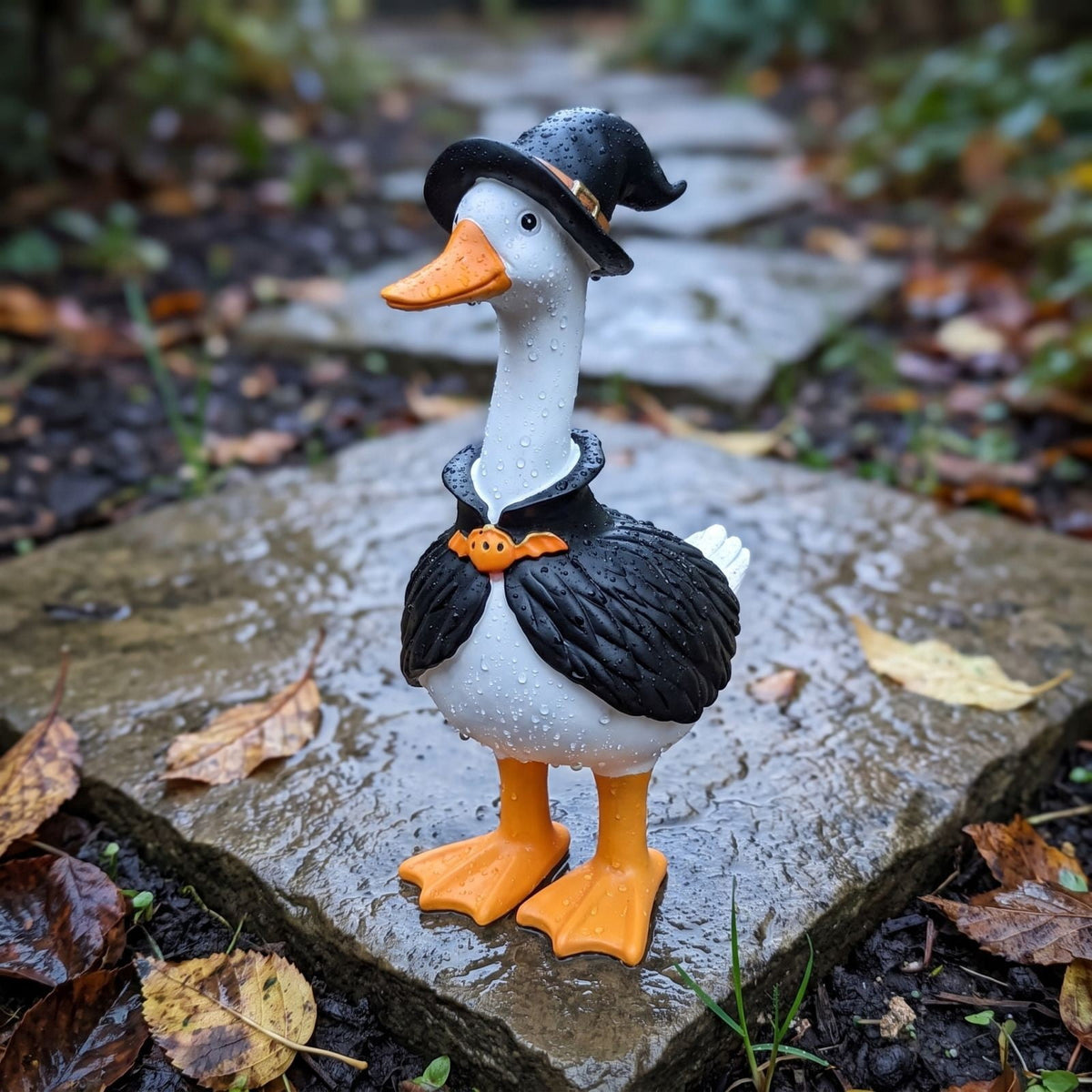 Haunt & Co Clearance! Witch Goose Figurine with Hat and Cape, Halloween Porch Goose Statue 11.8", Resin Lawn Goose Decor