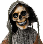 Haunt & Co 67" Standing Grim Reaper with Chain, Large Outdoor, Life Size Animatronics Skelton, Sound-Actived Party Decor with Creepy Sound & LED Eyes, Scary Haunted House Props