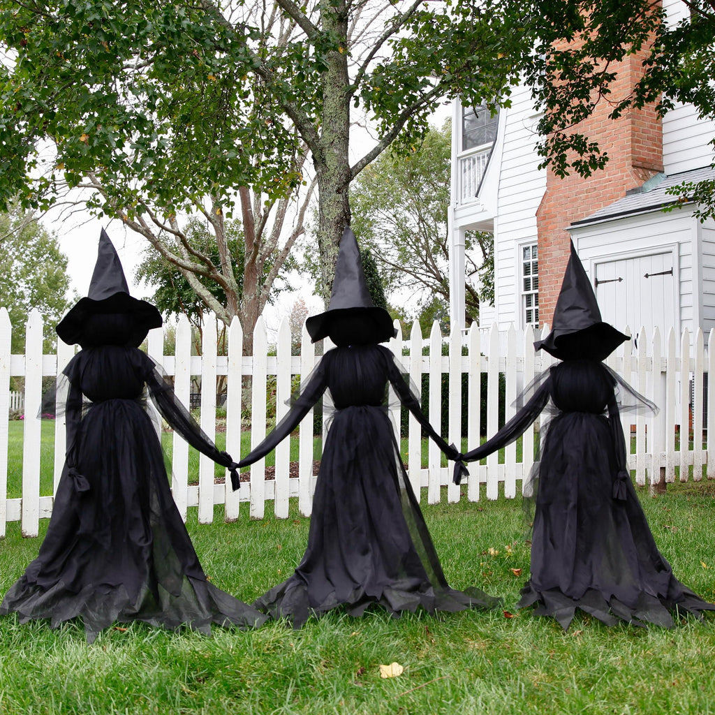 Haunt & Co Evergreen Set of 3 LED Lighted Halloween Witch Stakes, 4' Tall