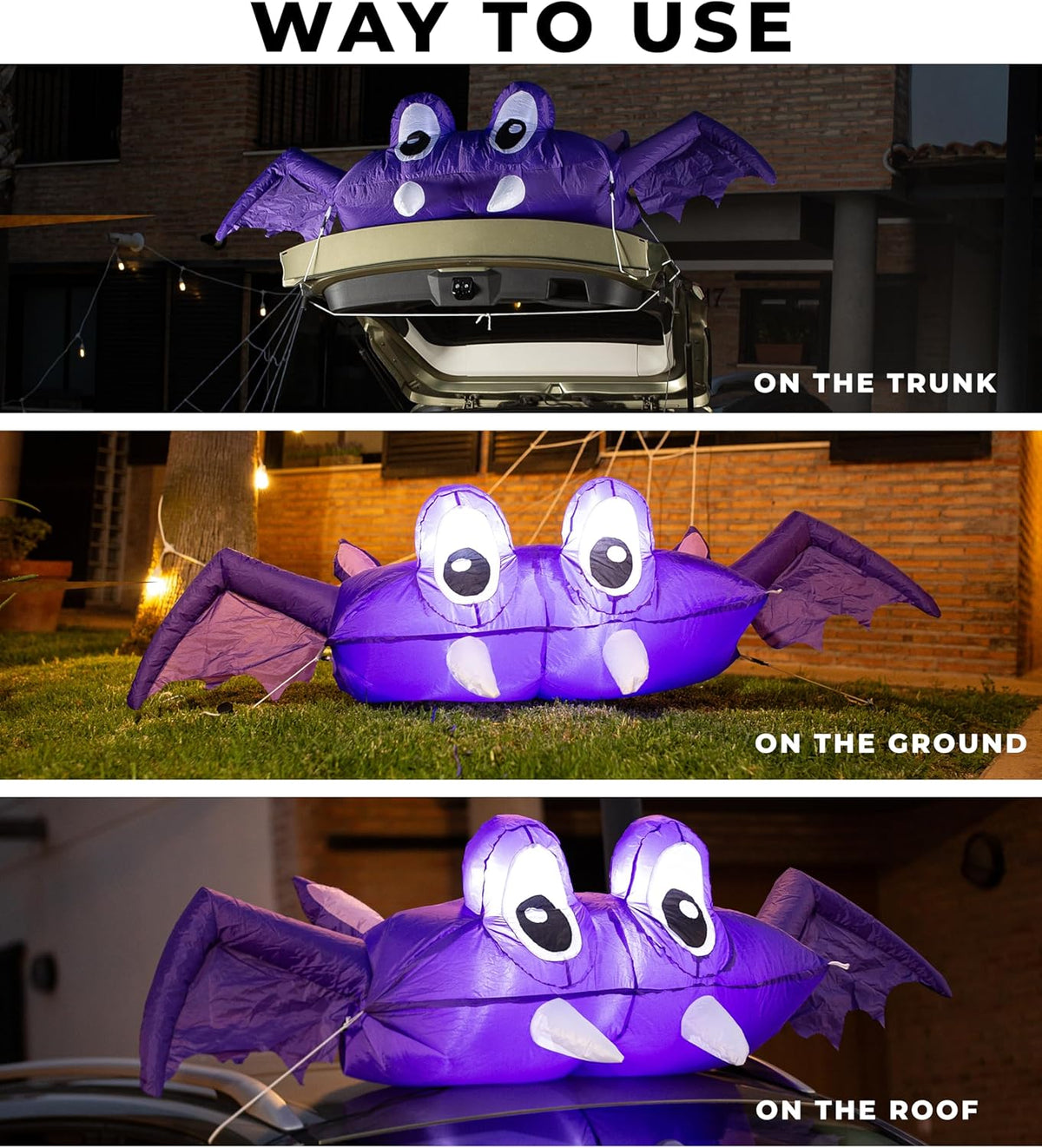 Haunt & Co Zone Tech 6 FT Inflatable Bat Car Trunk Decor with Built-in LEDs, Blow Up Decoration for Halloween (1-Pack)