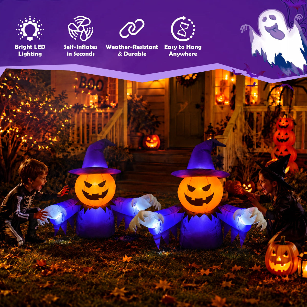 Haunt & Co 2-in-1 Halloween Inflatable Pumpkin Ghost,4 FT Halloween Window Decoration, Blow Up Outdoor