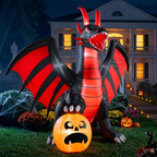 Haunt & Co 8 ft Halloween Inflatable Fire Dragon with Pumpkin,Animated Moving Mouth & Internal LED Lights, Outdoor Lawn Garden Indoor Porch Patio Spooky