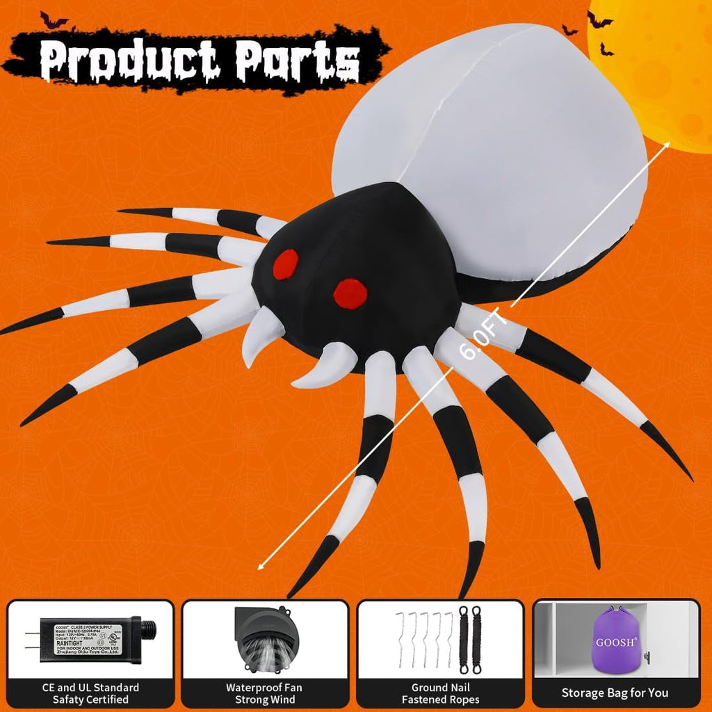 Haunt & Co Halloween Inflatable 6 FT Spider Inflatables Outdoor Decorations with Magic Light, Scary Inflatable Halloween Spider Blow Up Spider, Halloween Blow Up Decorations Outside Clearance for Holiday