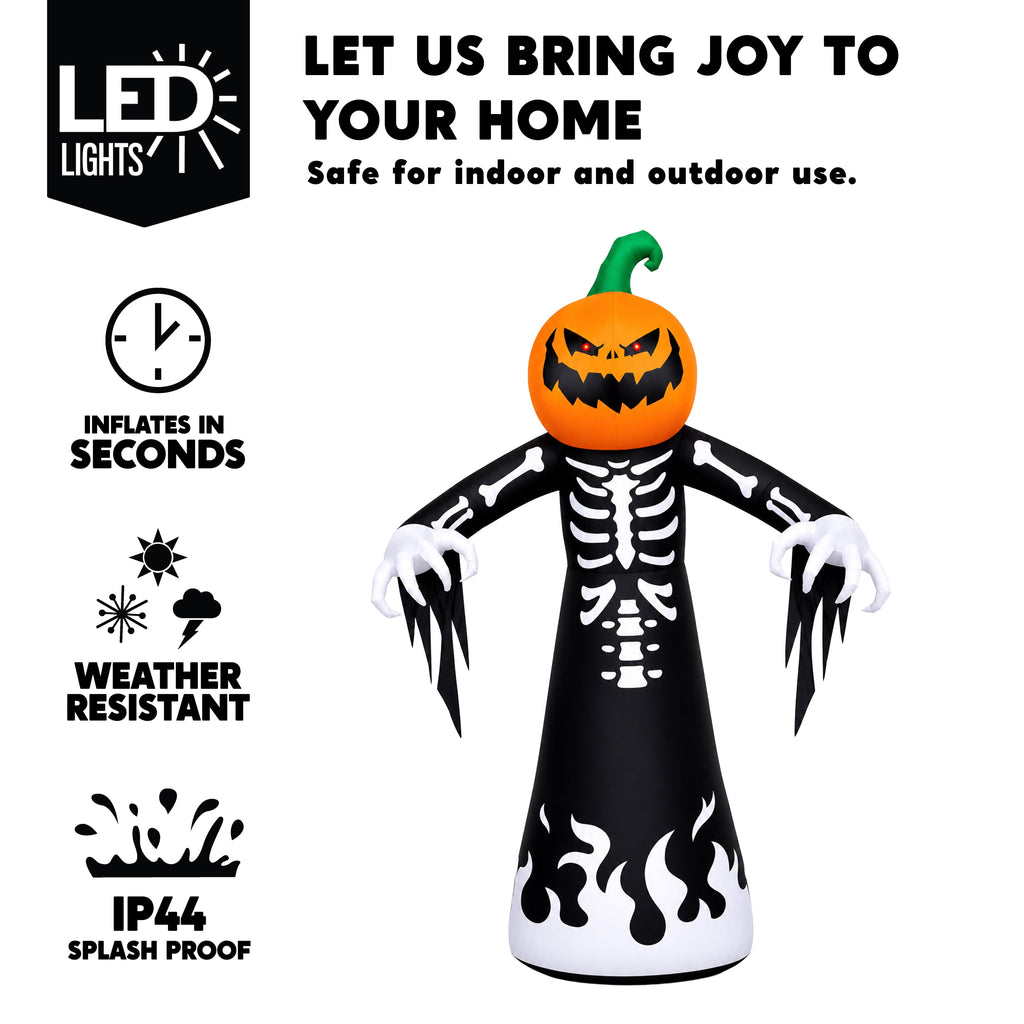 Haunt & Co 9 ft Halloween Inflatables Pumpkin Skeleton Decorations with Built-in LED Lights,Large Blow Up Decoration