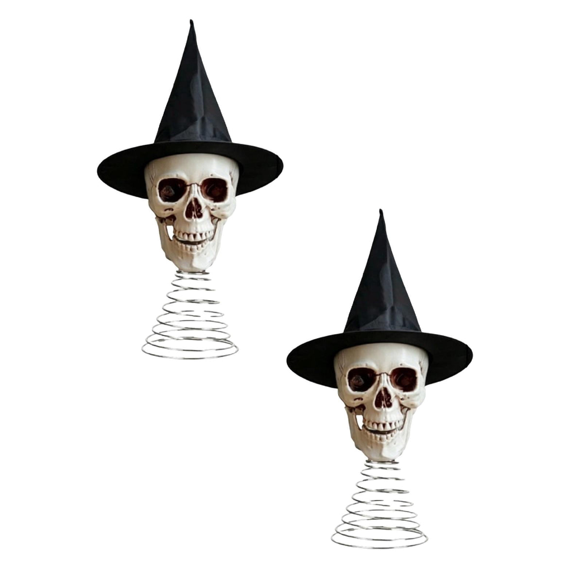 Haunt & Co 2 PCS Halloween Skull Ghost Miniature Tree Topper 9.84x 14.96 Inch, Spooky Skeleton Head with Witch Hat Ornament, Mini Christmas Tree Decor for Home Halloween Party DIY, Garden Lawn Party Decoration