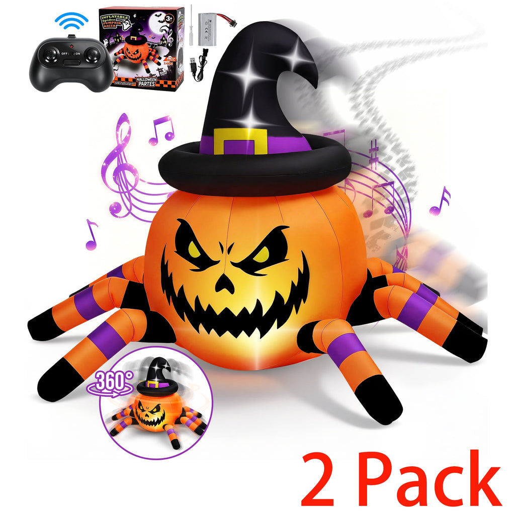 Haunt & Co (2 pack) 2.6ft Remote Control Halloween Inflatable with Music Lights,Pumpkin Spider Car Blow ups Rc Car,Indoor Outdoor Decorations