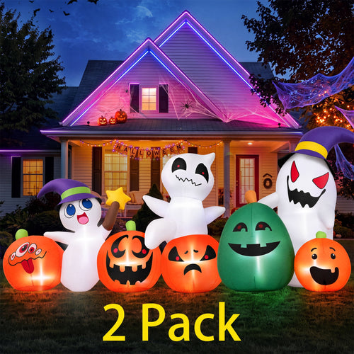 Haunt & Co (2 pack) 7ft Long Halloween Inflatable with Lights,Pumpkin Ghost
