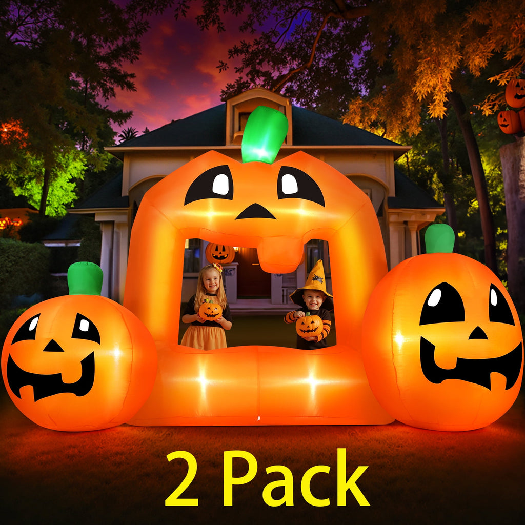 Haunt & Co (2 pack) 8.5FT Halloween Inflatable,Pumpkin Photo with Lights
