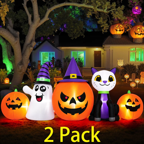 Haunt & Co (2 pack) 8FT Halloween Inflatable Pumpkins Ghost Cat with Lights,Blow ups Outdoor Decorations