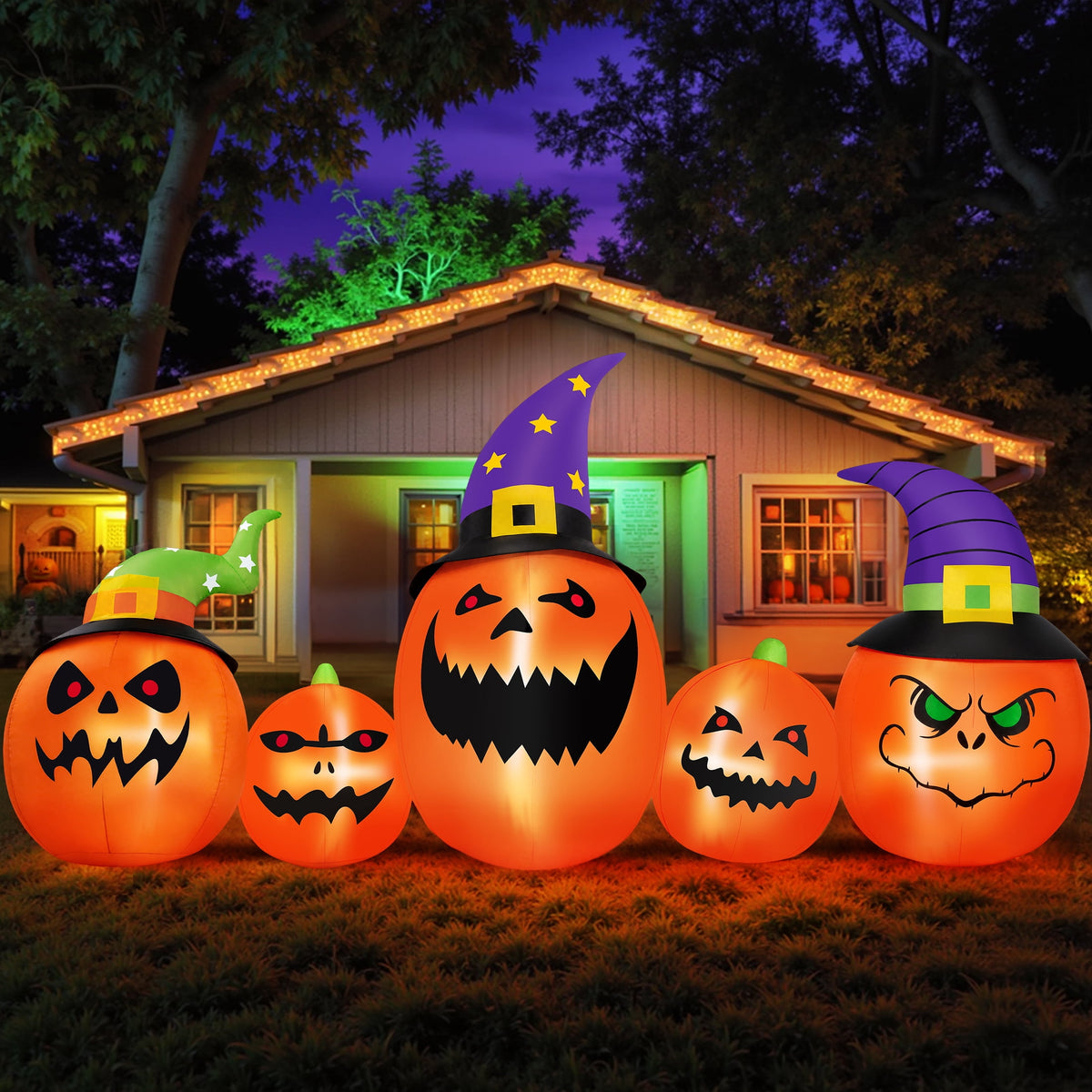 Haunt & Co (2 pack) 8FT Halloween Inflatable Pumpkins Blow ups Outdoor Decorations, Five Pumpkins with LED Lights