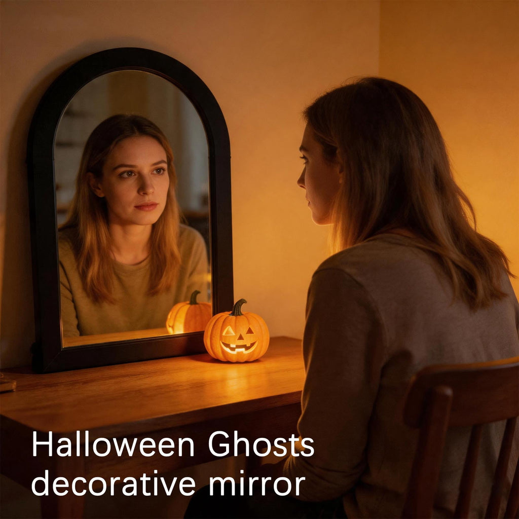 Haunt & Co Holographic Halloween Witch Mirror Decorative Metal Ornament for Holiday Ambience and Unique Festival Display