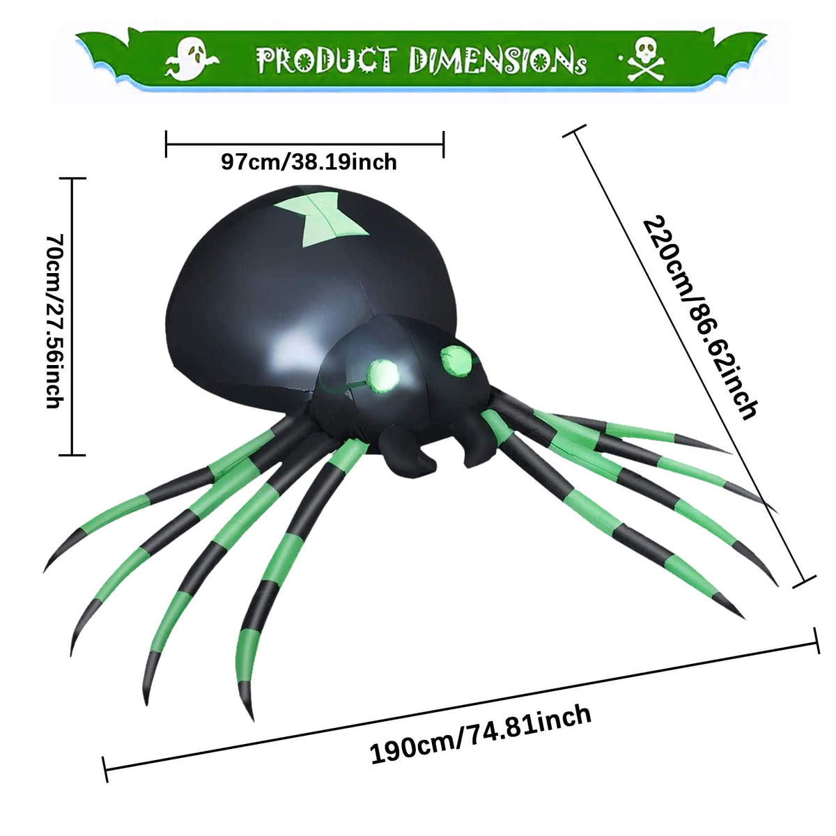 Haunt & Co 7.2FT Halloween Inflatable Spider Outdoor Decoration, Blow Up Spider with LED Light Decor, Inflatable Holiday Yard Lawn Garden Decorations