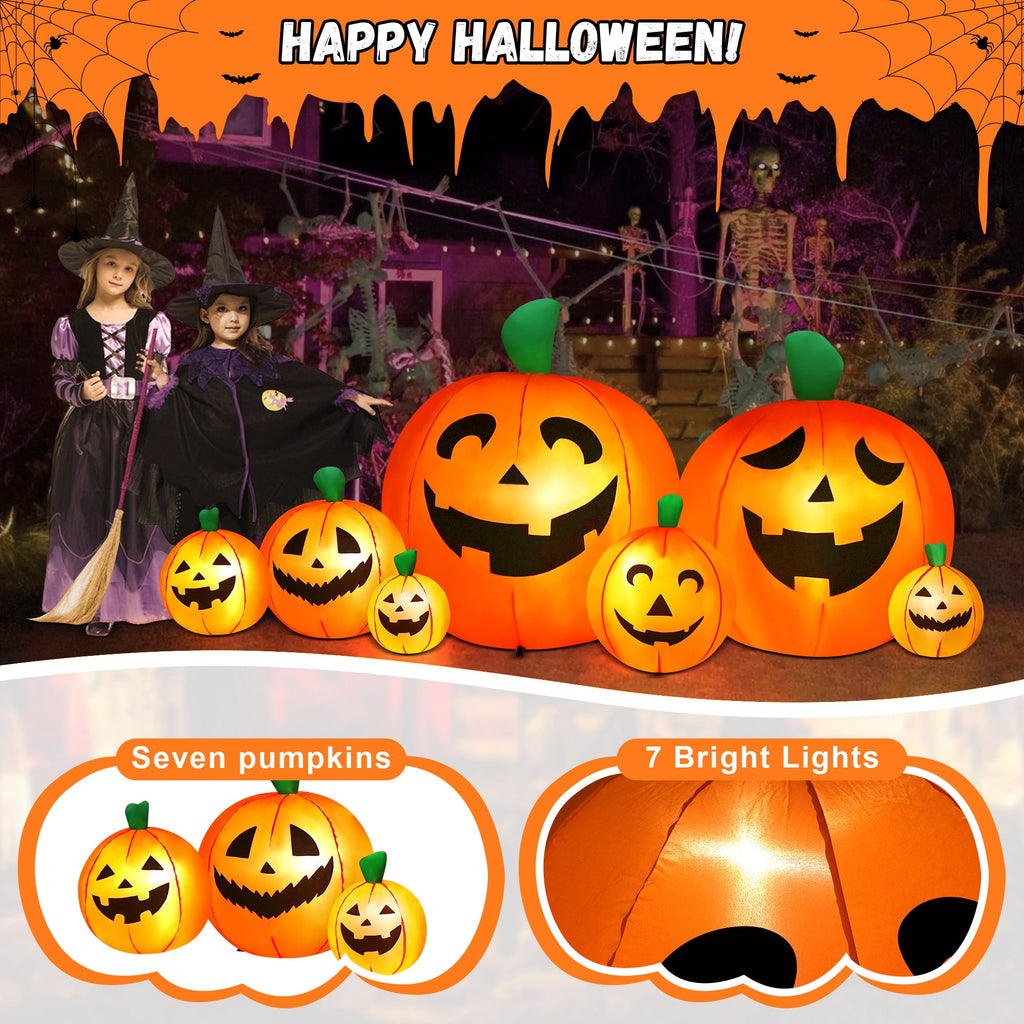 Haunt & Co 8 FT Halloween Inflatables Pumpkin,7 Pumpkins Halloween Outdoor Decoration with Built-in LED Lights,Halloween Blow Ups