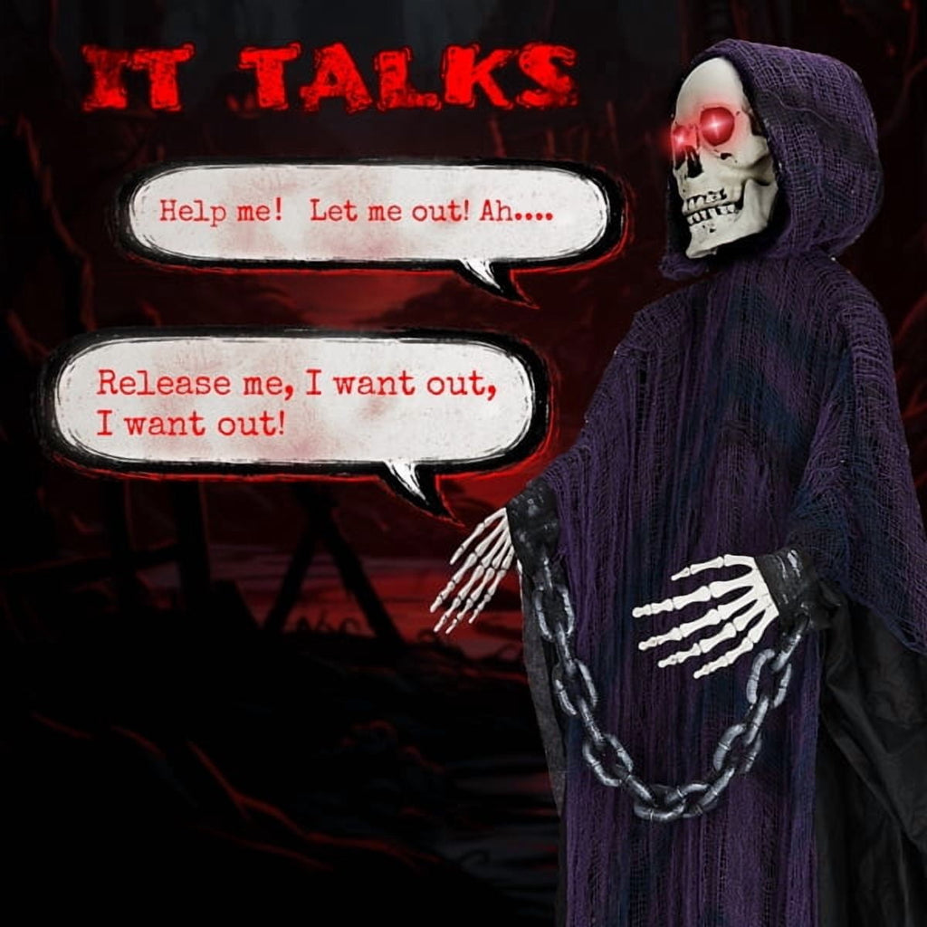 Haunt & Co 6ft Life-Size Halloween Animatronic Grim Reaper - Sound-Activated, 1-Minute Assembly