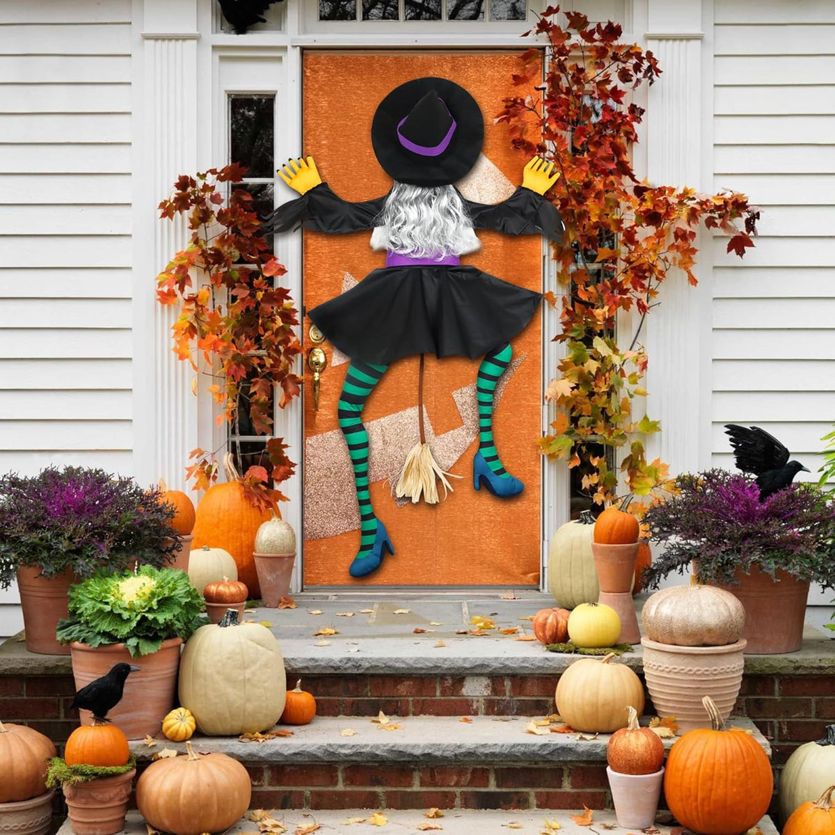 Haunt & Co Crashing Witch into Tree Large Outside, 63" Flying Witch Crashing , Hanging Witch Decor Outdoor Ornaments