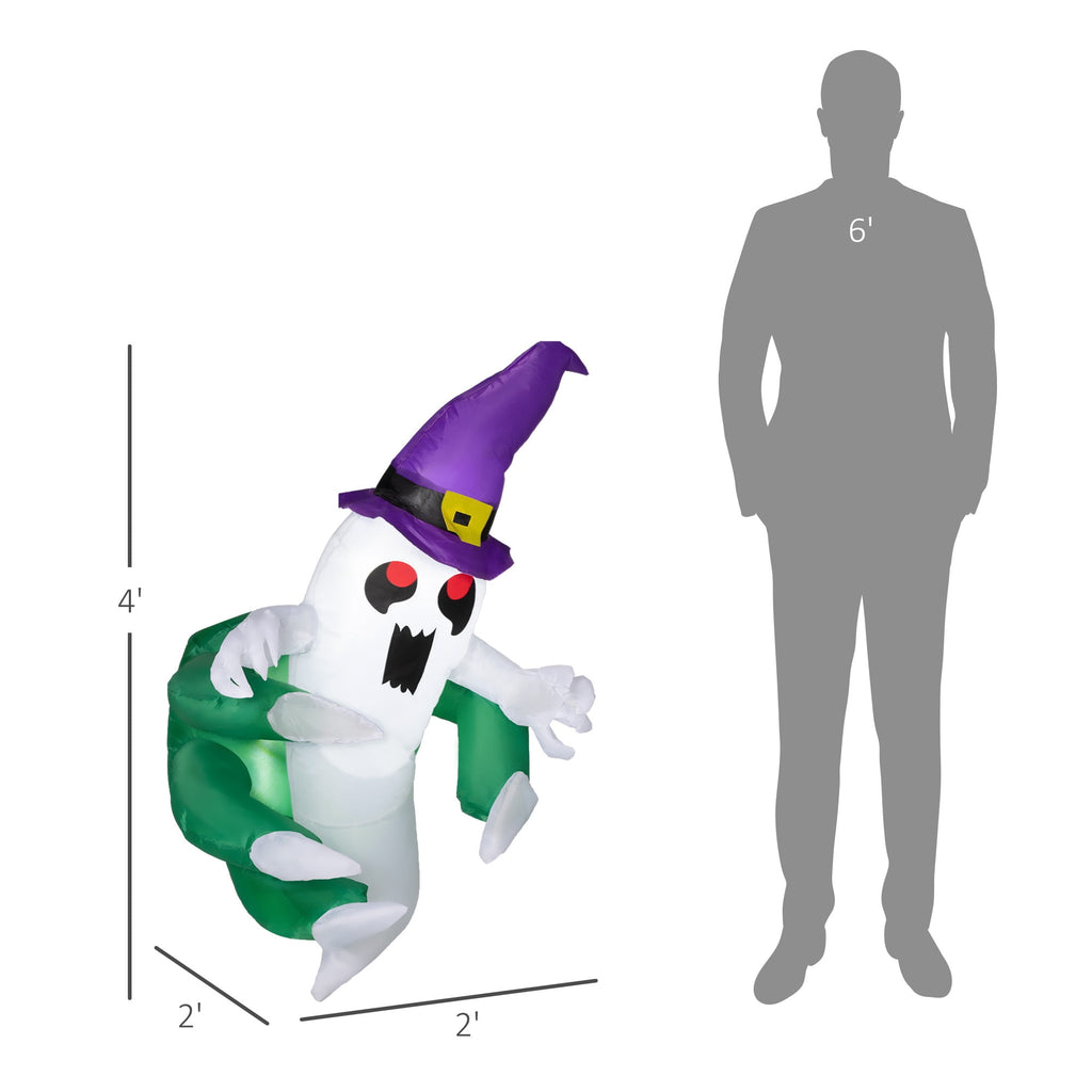 Haunt & Co Outsunny 3.9ft Inflatable Halloween Window Sticker Ghost, with LED Lights