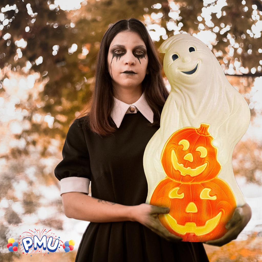 Haunt & Co PMU Halloween Light-Up Ghost Pumpkin Trick or Treat Blow Mold Decorations - Perfect for Halloween, Home, Lawn, Yard, Decor (Indoor and Outdoor)