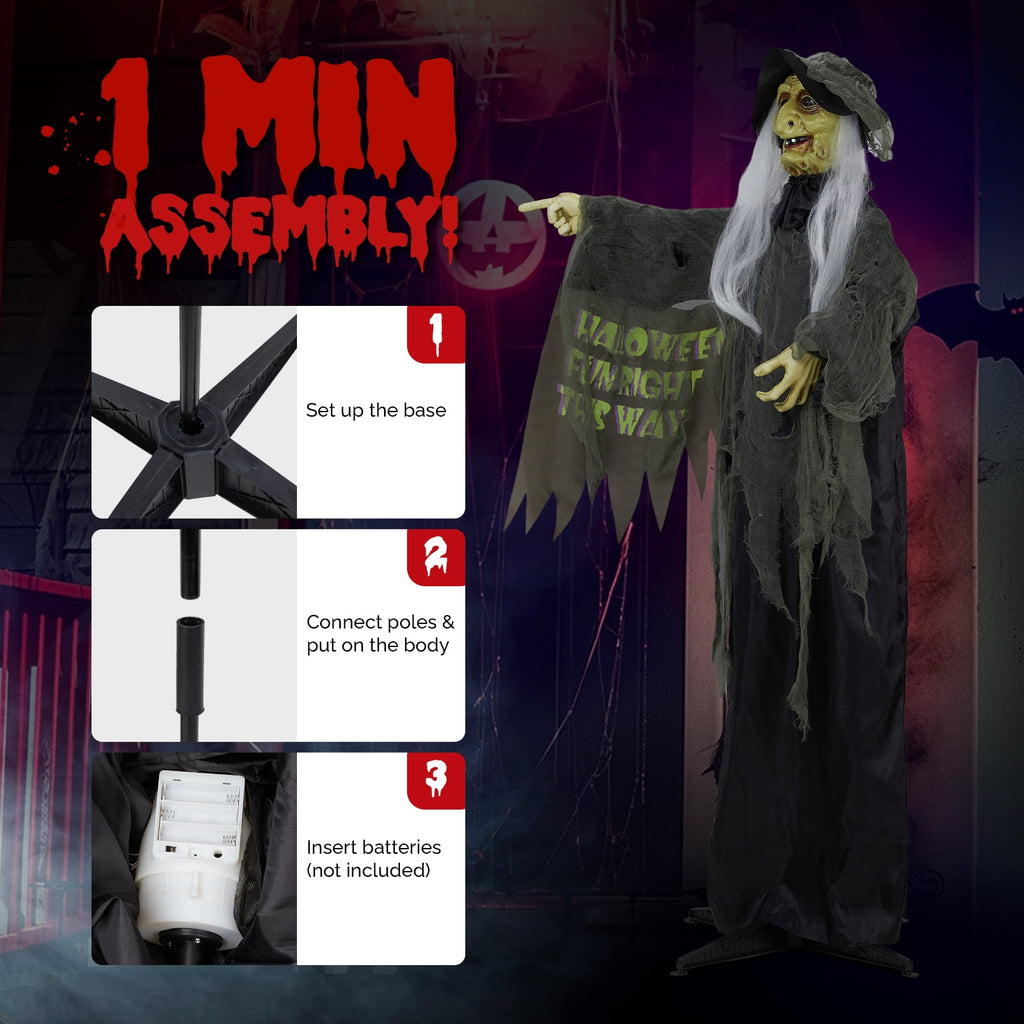 Haunt & Co 6FT Halloween Animatronic Witch Standing Outdoor w/ Red Eyes,Scary Sounds